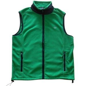 Vineyard Vines Men’s Zip Fleece Vest Kelly Green Navy Trim Size Medium